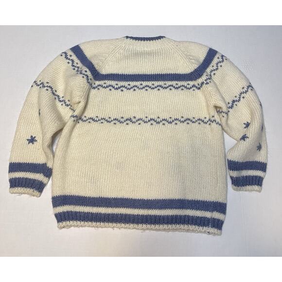 VTG RI GANG Wool Sweater M/L Hand Knit Embroidered Snowflake Stars Nordic Design - Picture 11 of 12